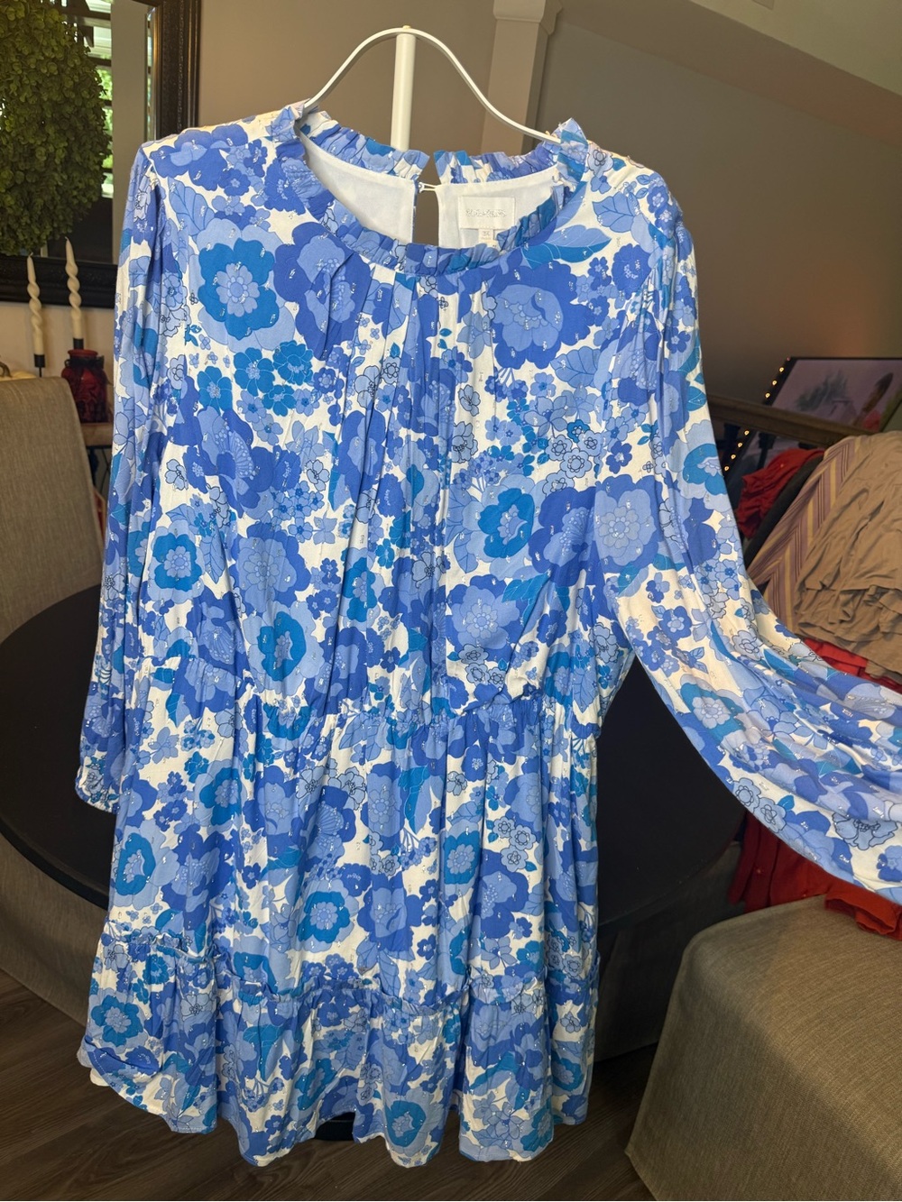 Sugarlips Blue Floral Long-Sleeve Casual Dress